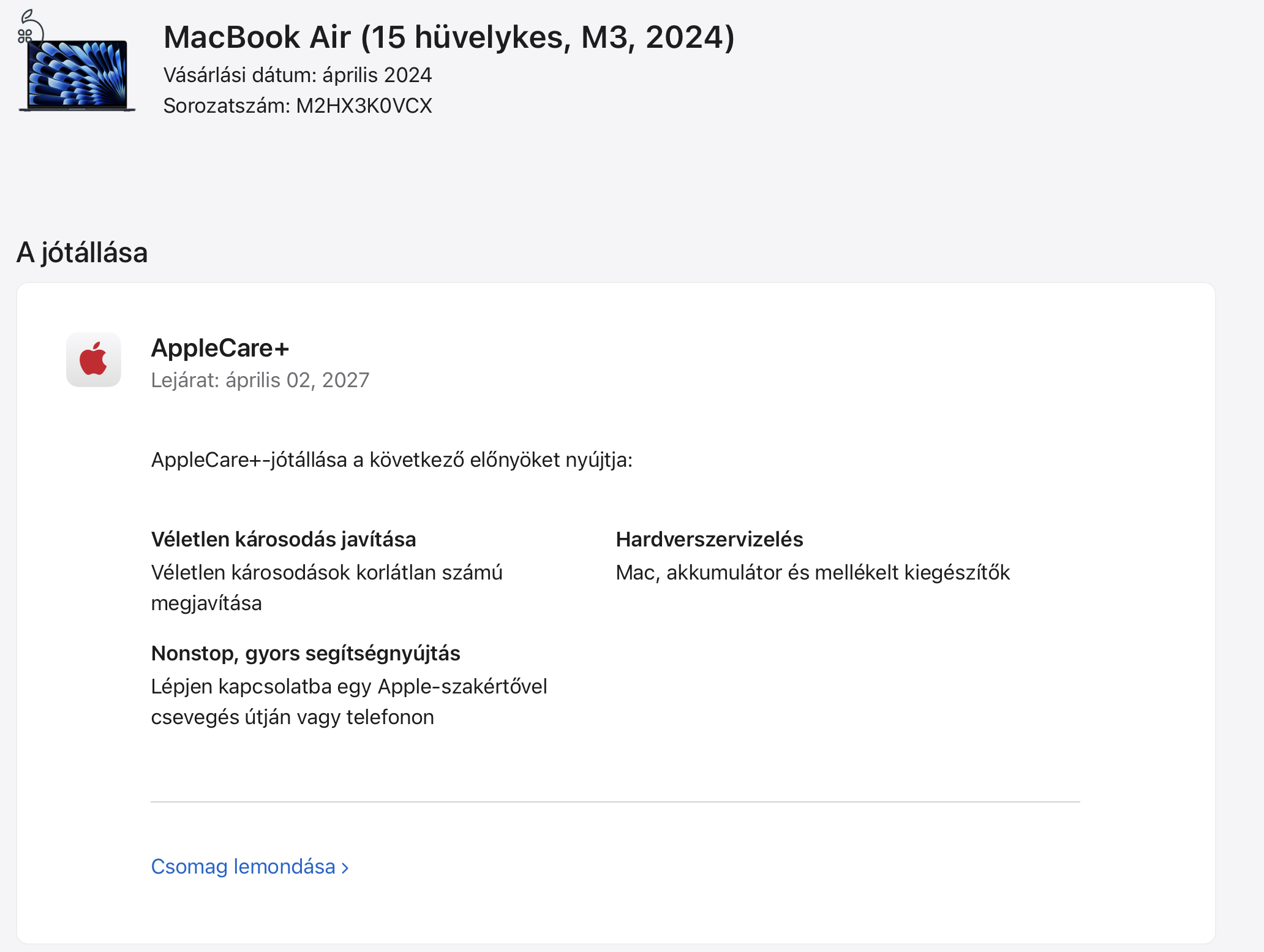 Új - Apple MacBook Air 15
