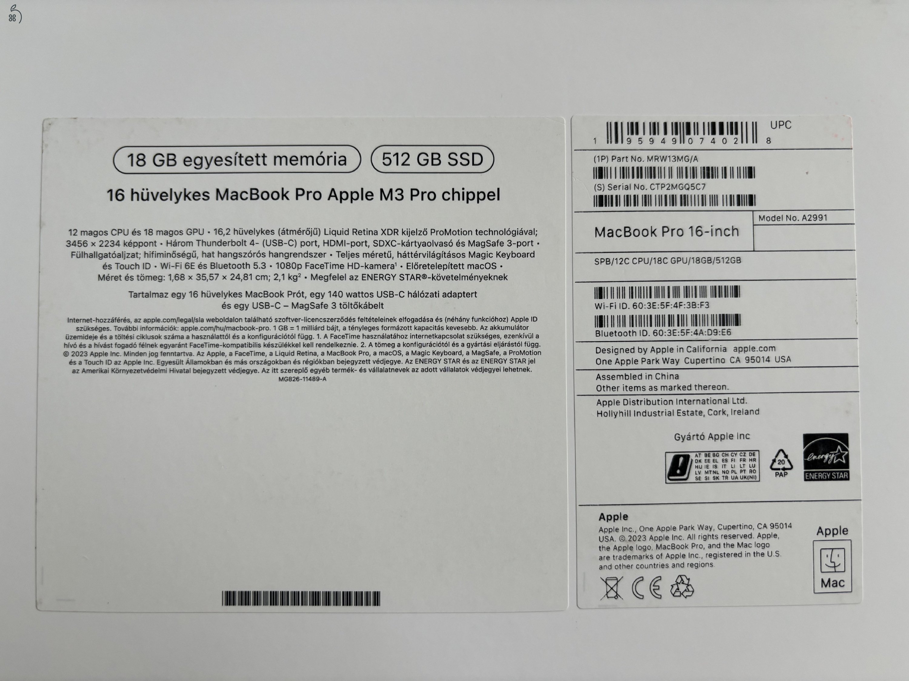 Macbook Pro M3 512 SSD/16GB RAM/16”Retina