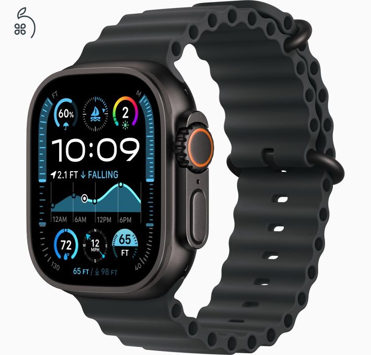 Apple Watch Ultra 2 GPS + Cellular, 49 mm-es fekete titántok, fekete Óceán szíj