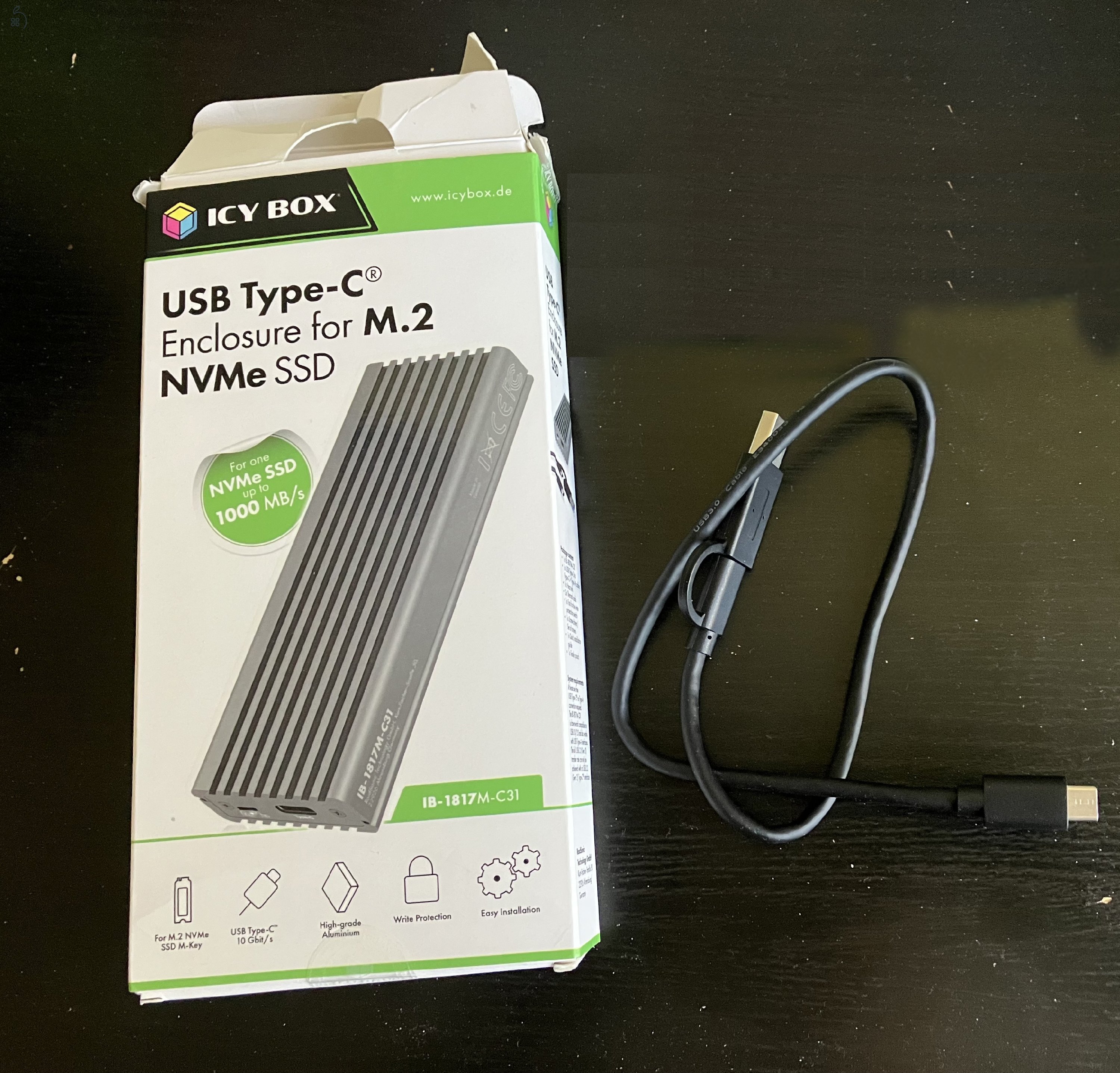 Raidsonic ICY BOX IB-1817 M2 SSD külső ház (M.2 2242/2260/2280, NVMe, USB 3.1 Type-C