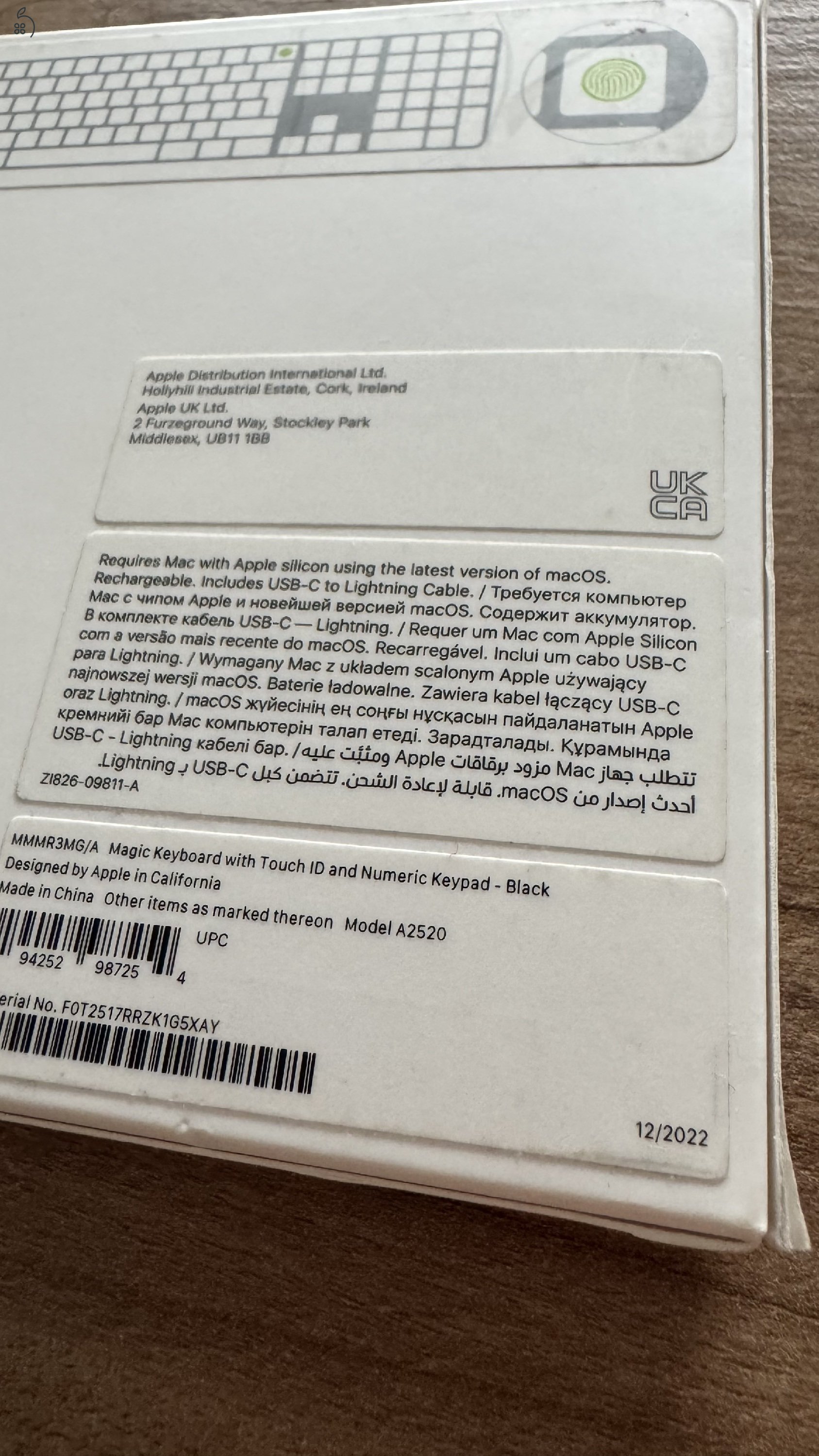 Hibátlan Fekete Magic Keyboard Touch ID-val, magyar billentyűkiosztás, Apple chipes Machez