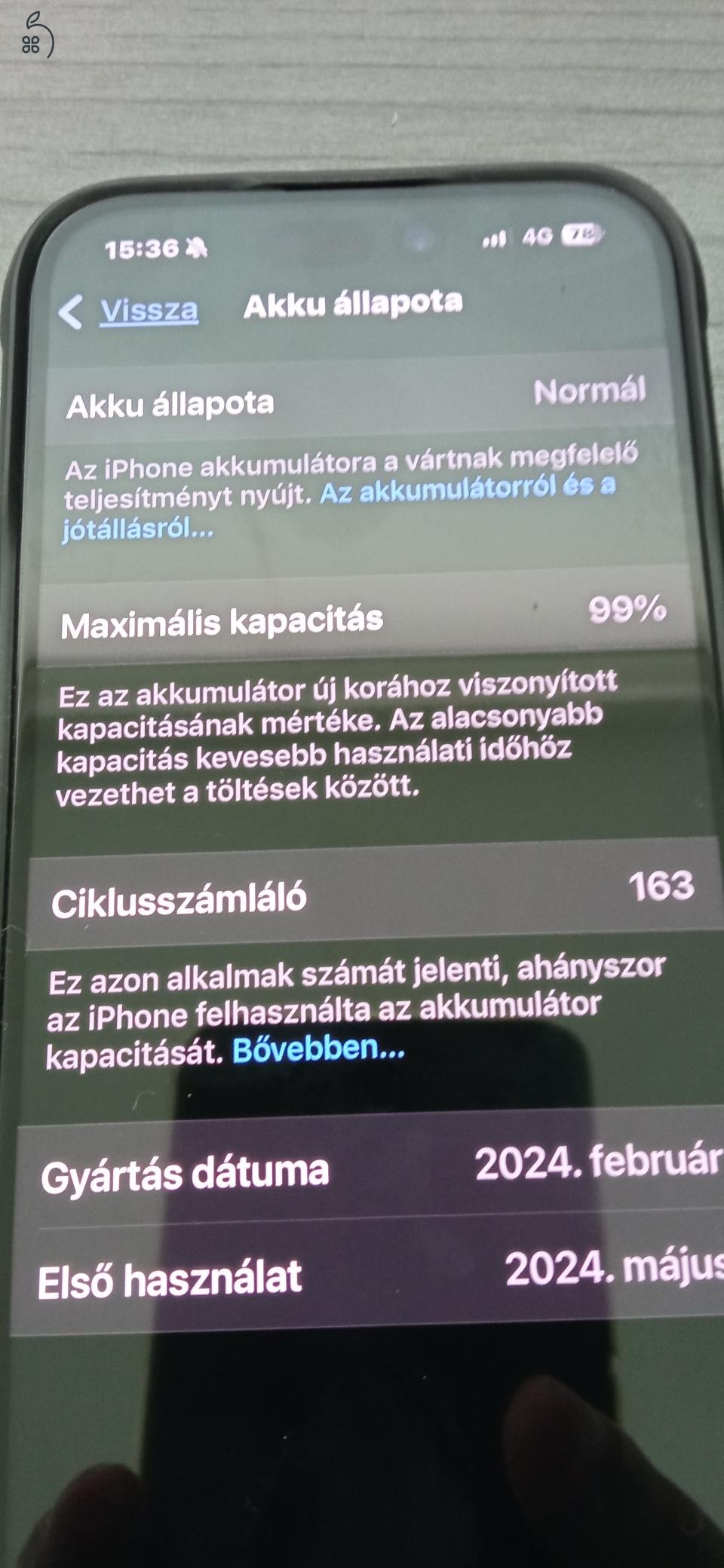 	iPhone 15 Pro 256GB újszerű még 2 év garanciával eladó