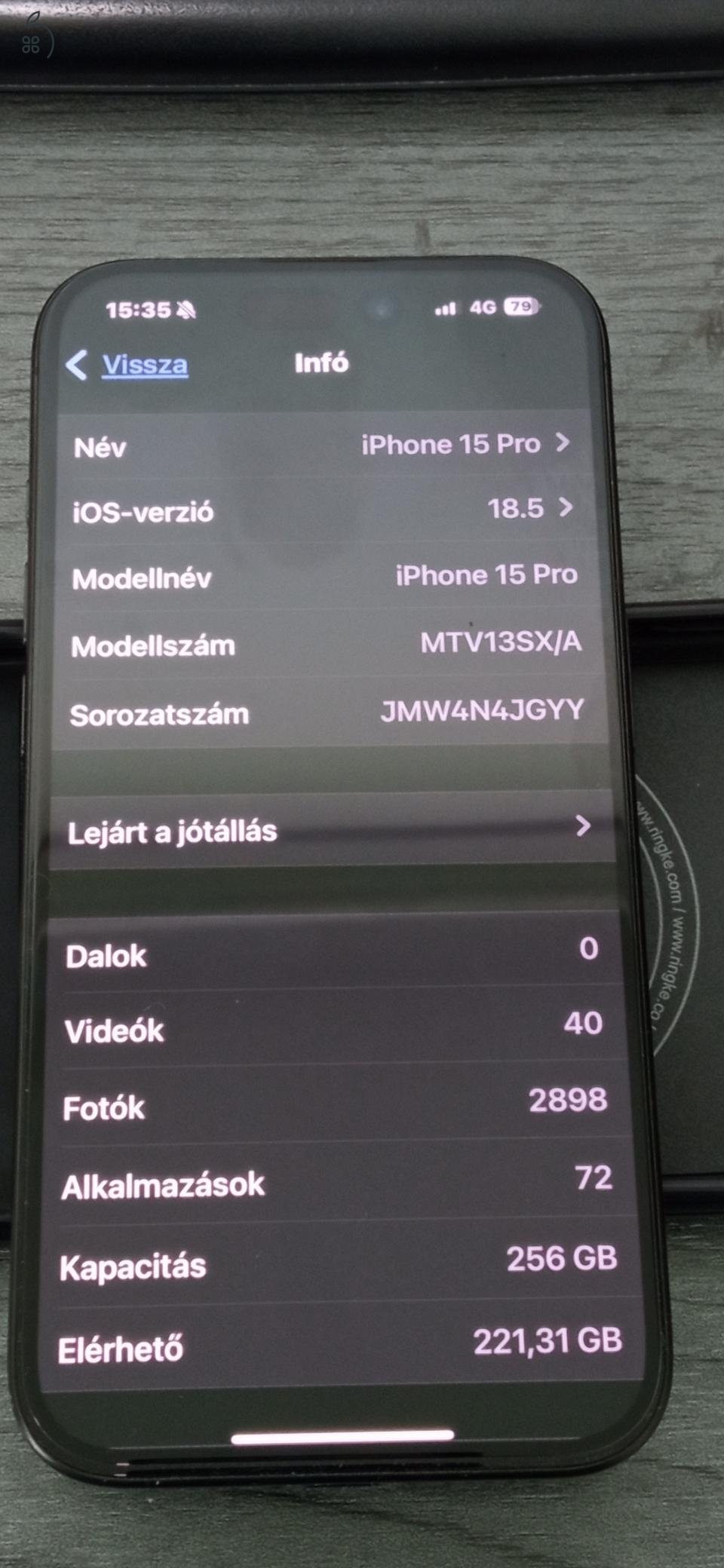 	iPhone 15 Pro 256GB újszerű még 2 év garanciával eladó
