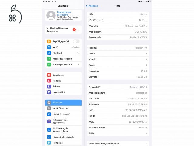 Használt iPad Pro 10.”5 cellular - 64GB + Apple Smart Keyboard + Apple Smart Cover