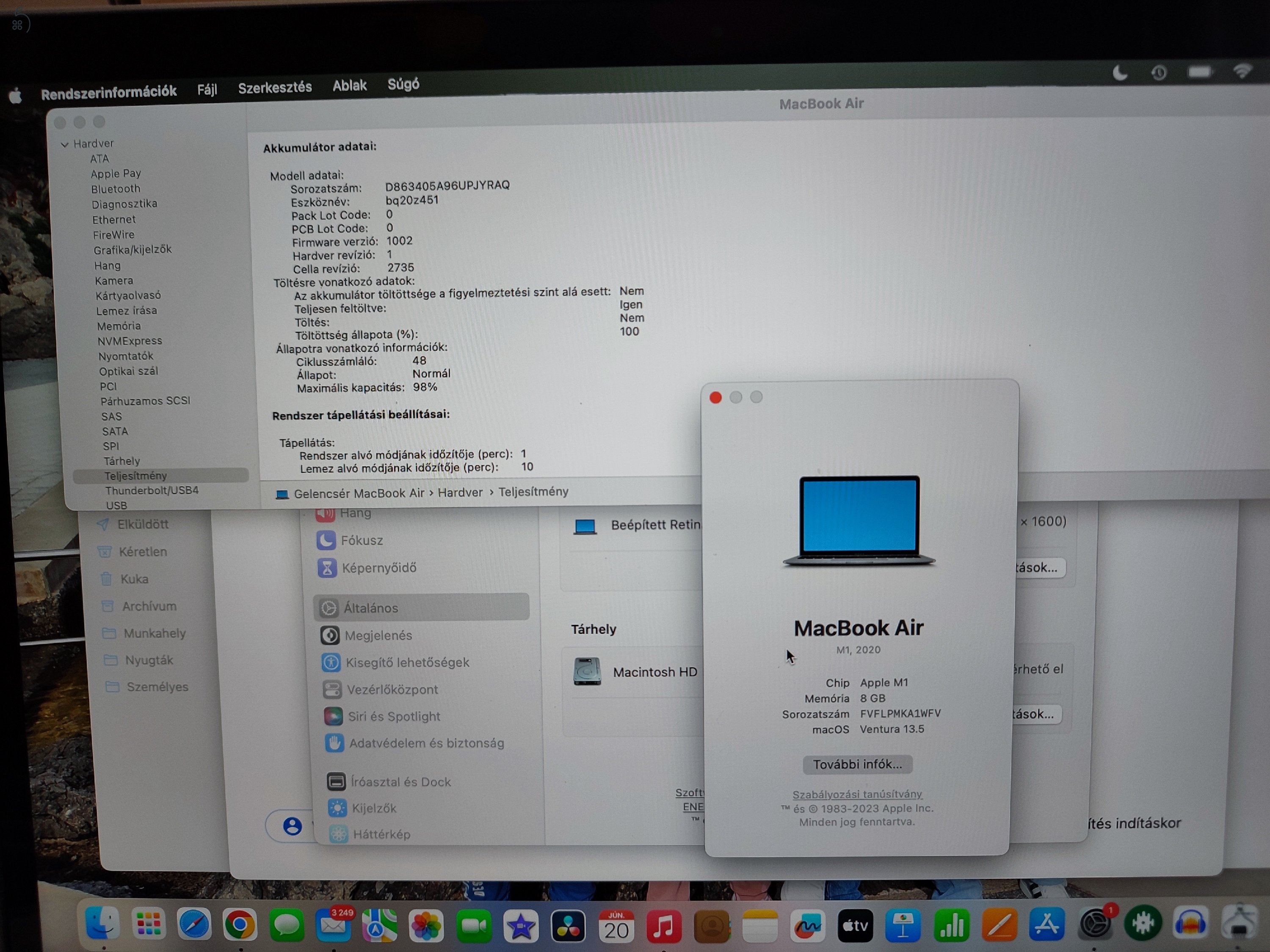 MacBook Air (M1,2020) 256GB, 8GB RAM Space grey , Garanciával 