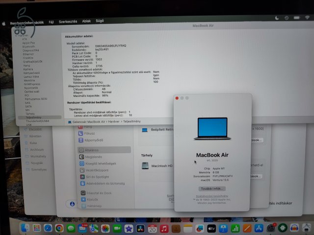 MacBook Air (M1,2020) 256GB, 8GB RAM Space grey , Garanciával 