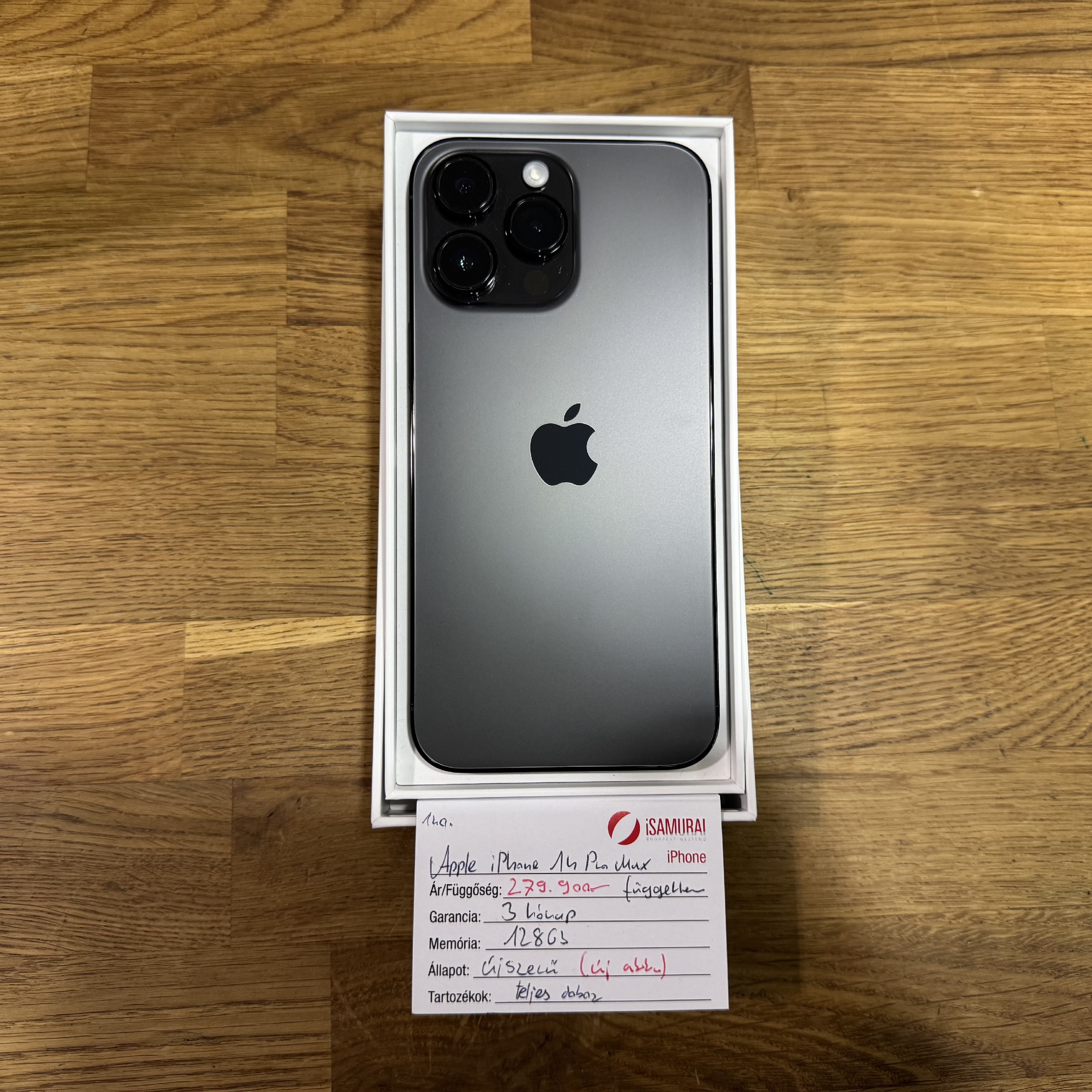 140. Apple iPhone 14 Pro Max - 128 GB - Space Black - Újszerű - ÚJ AKKU