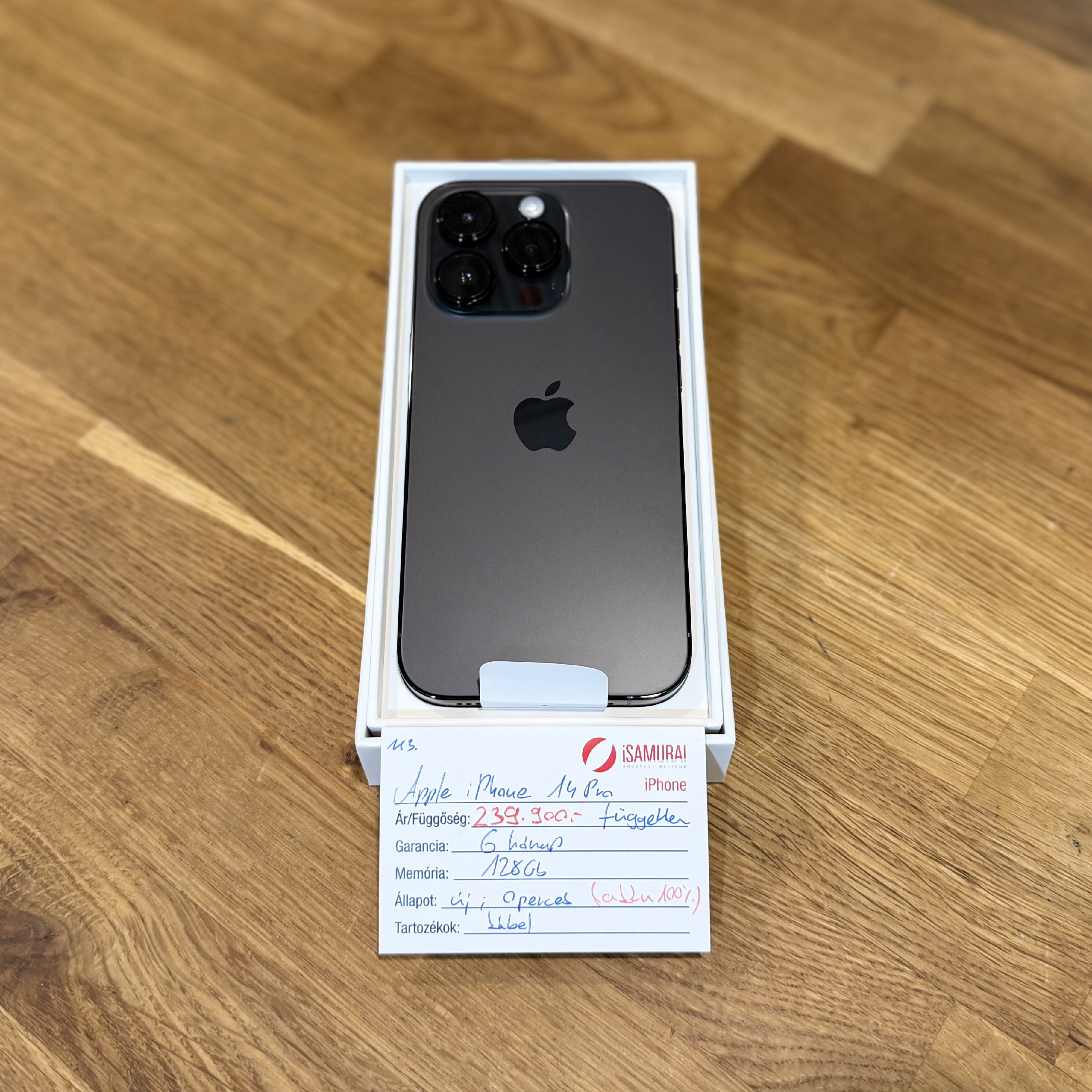 1. Apple iPhone 14 Pro – 128GB – Space Black – Akku 100% – ÚJ, 0 perces (113.)