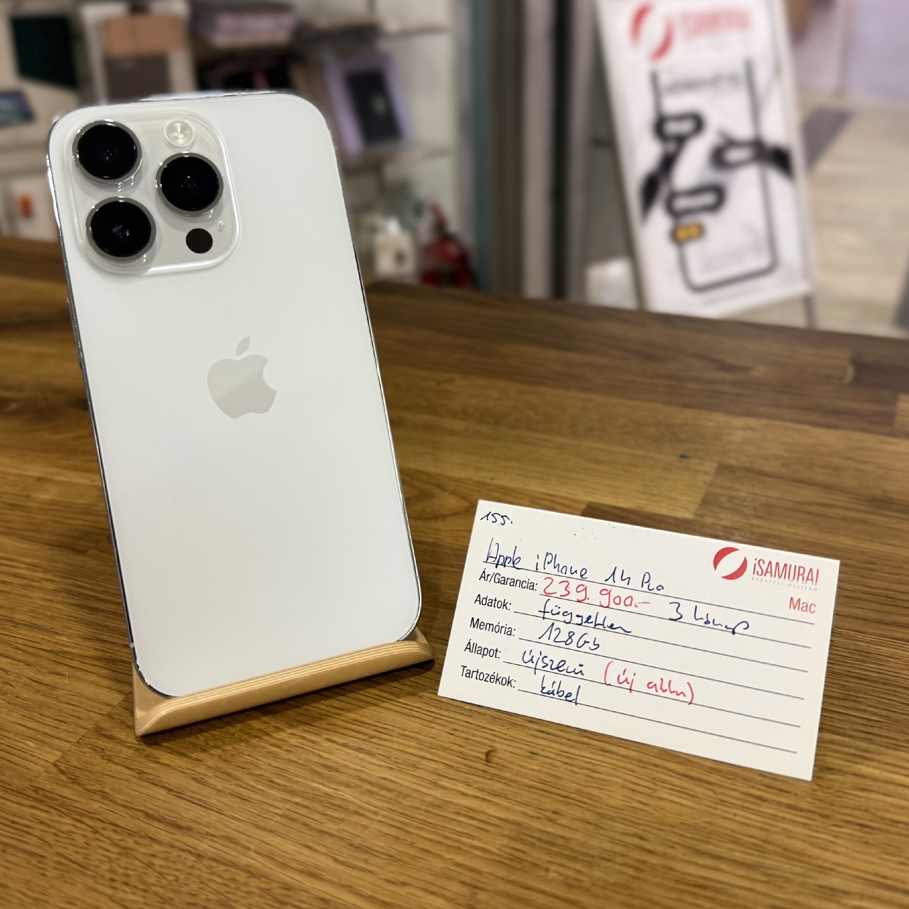 155. Apple iPhone 14 Pro - 128 GB - Silver - Új akku