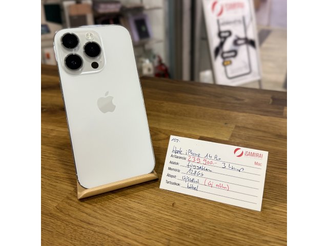 155. Apple iPhone 14 Pro - 128 GB - Silver - Új akku