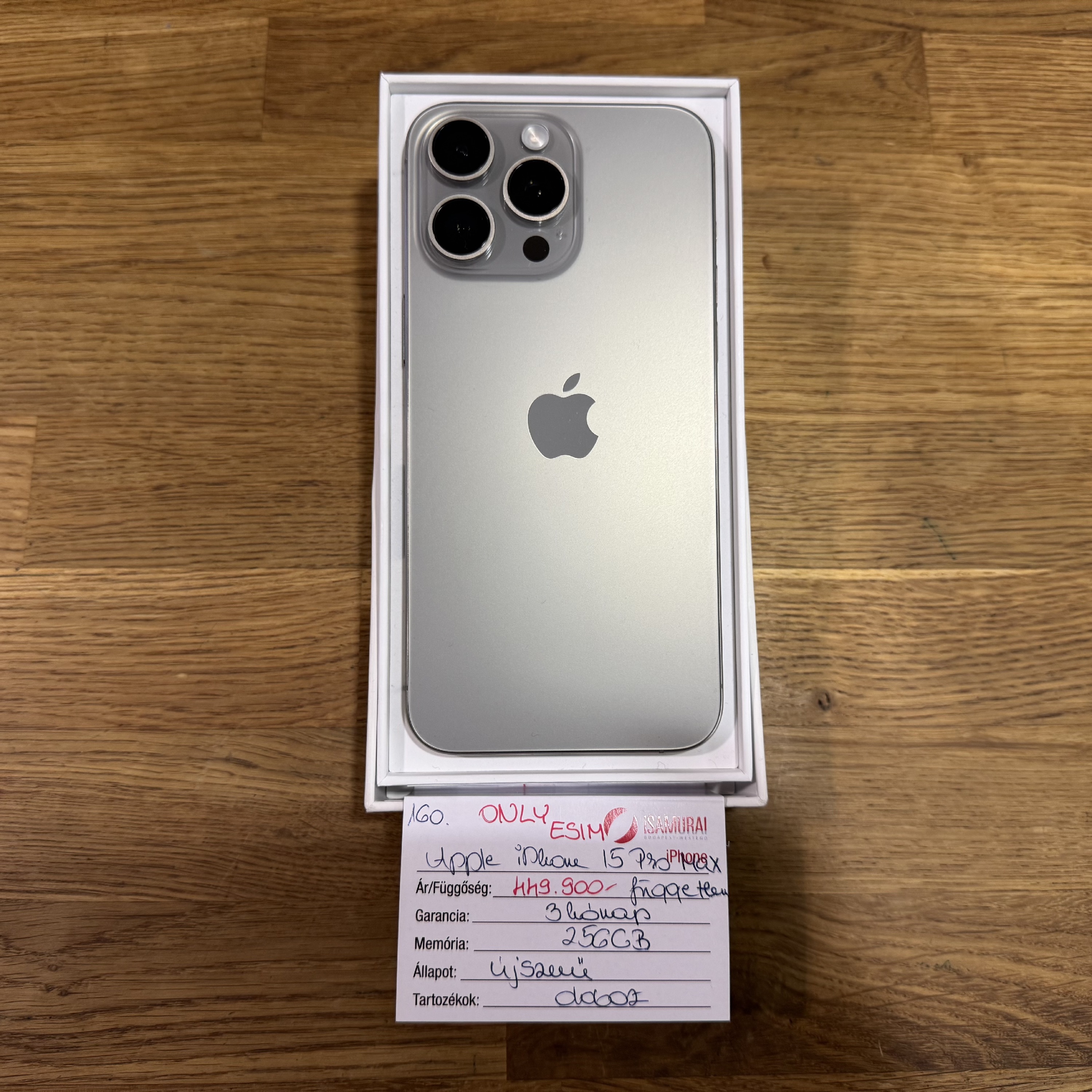 160. Apple iPhone 15 Pro Max - 256 GB - Natur Titán - ONLY ESIM