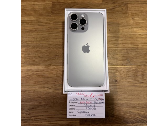 160. Apple iPhone 15 Pro Max - 256 GB - Natur Titán - ONLY ESIM