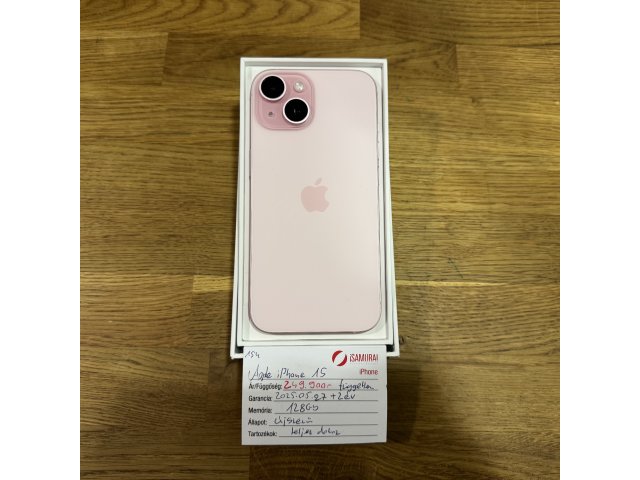 154. Apple iPhone 15 - 128 GB - Rózsaszín - Újszerű - APPLE GAR