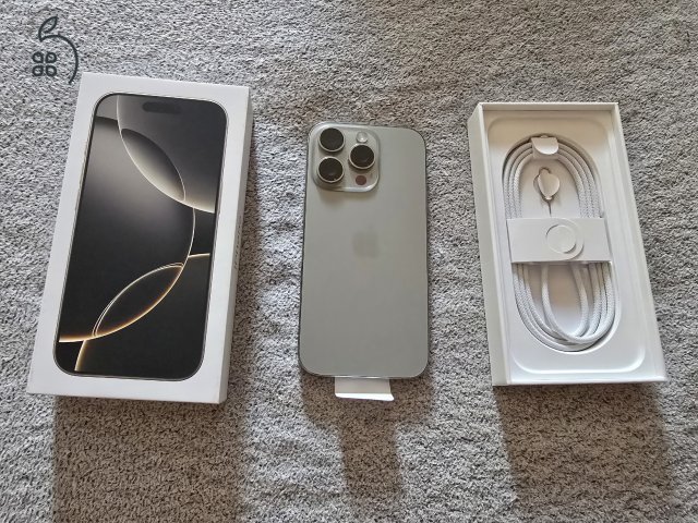 VADONATÚJ, felbontott iPhone 16 Pro natúr titán 128 GB számlával, 3 év garanciával 