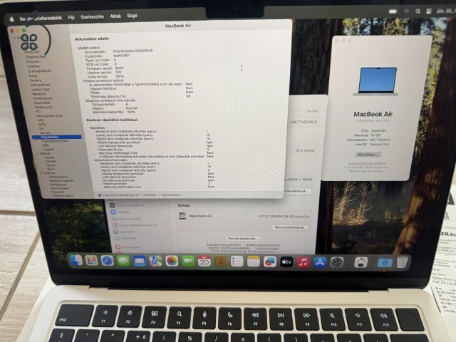 Szinte Új Macbook Air M4 16Gb ram, 512GB ssd. 3 év jótállás!