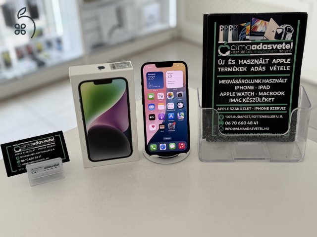 iPhone 14 128GB Független Újszerű/1-3 hónap gar./Akku 84%/p4328