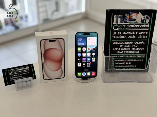 iPhone 15 Pink 128GB Független Hibátlan/1-3 hónap gar./Akku 86%/p4329