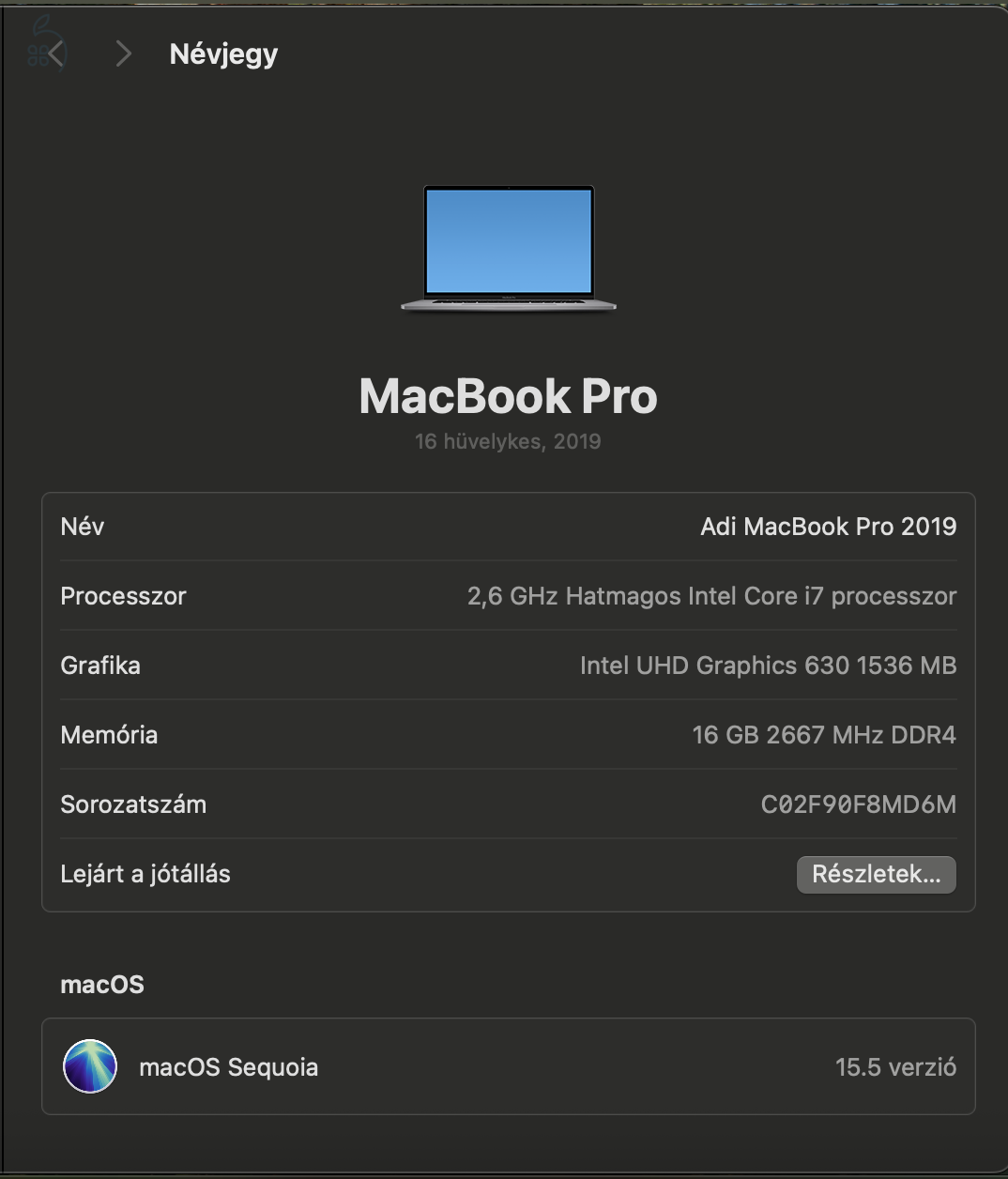 MacBook Pro 2019 16'' (2.6 Ghz i7, 16Gb Ram, 512 Gb SSD, 4Gb Radeon Pro 5300M)