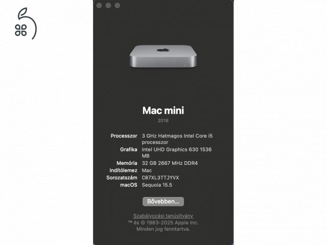 Apple Mac mini 2018 Intel core i5 6-magos  32GB DDR4 Sequoia