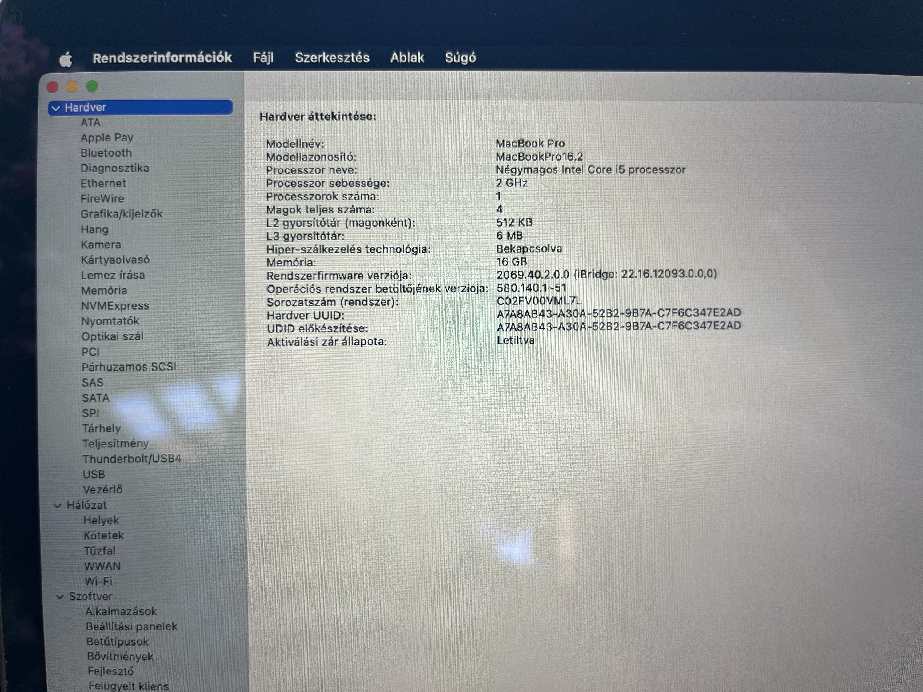 MacBook Pro 2020 i5 Touch Bar 16 Gb RAM 512 Gb SSD Quad Core CPU