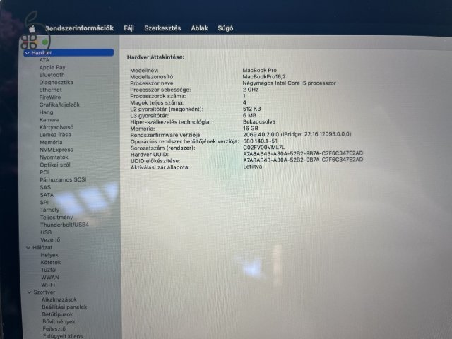 MacBook Pro 2020 i5 Touch Bar 16 Gb RAM 512 Gb SSD Quad Core CPU