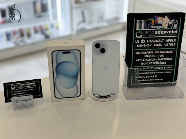 iPhone 15 Kék 256GB Független/2027.03.28.Gar./Akku 98%/p4344