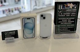 iPhone 15 Kék 256GB Független/2027.03.28.Gar./Akku 98%/p4344
