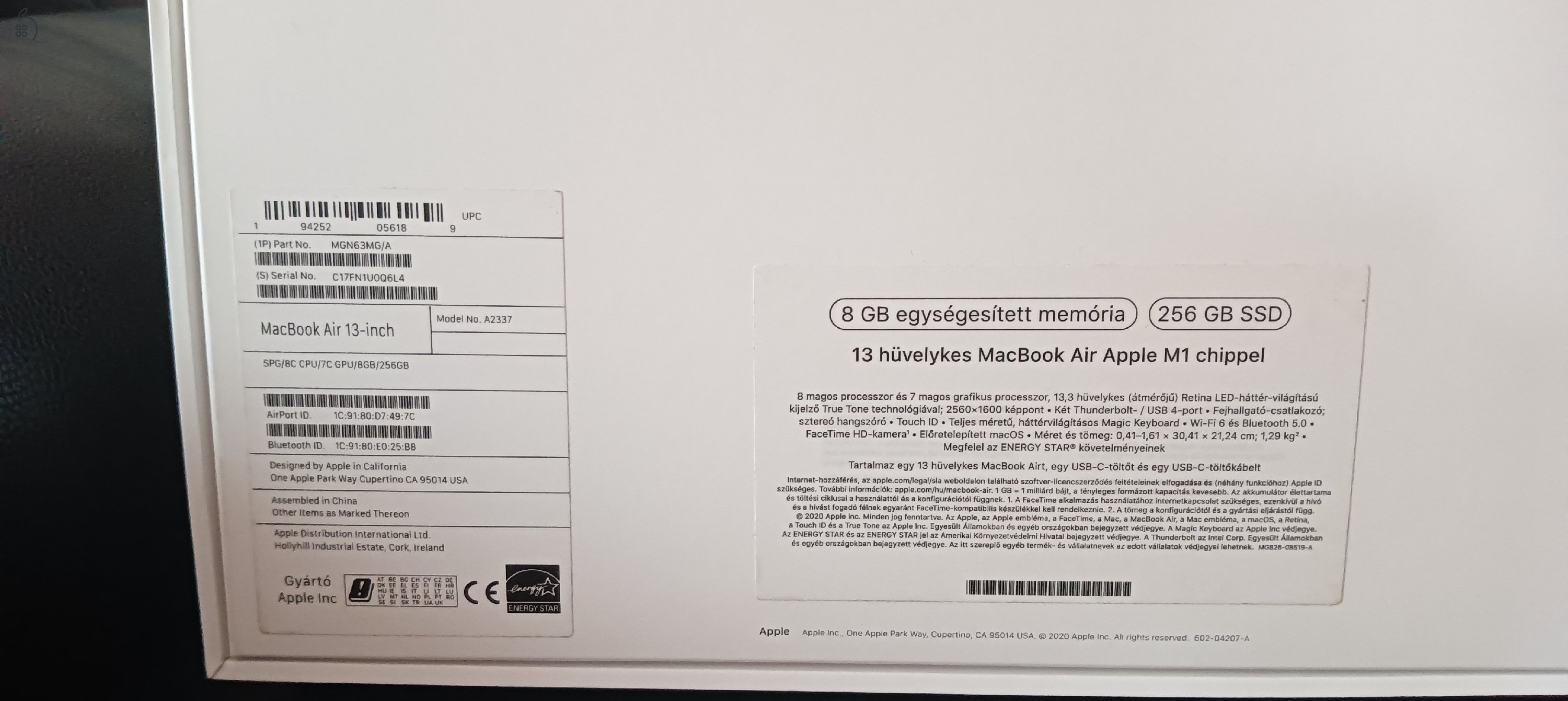 13 hüvelykes MacBook Air Apple M1 chippel (2020)