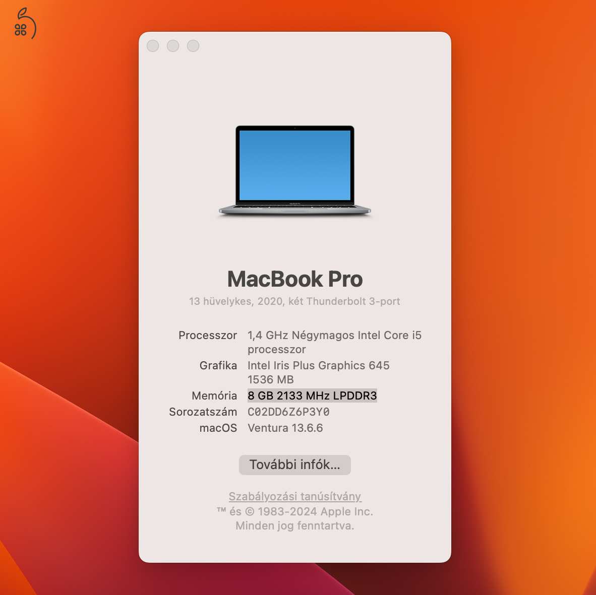 MacBook Pro i5 13” / 8 GB RAM / 512 GB SSD / Touch Bar / Space Grey / HUN billentyűzet / Megkímélt