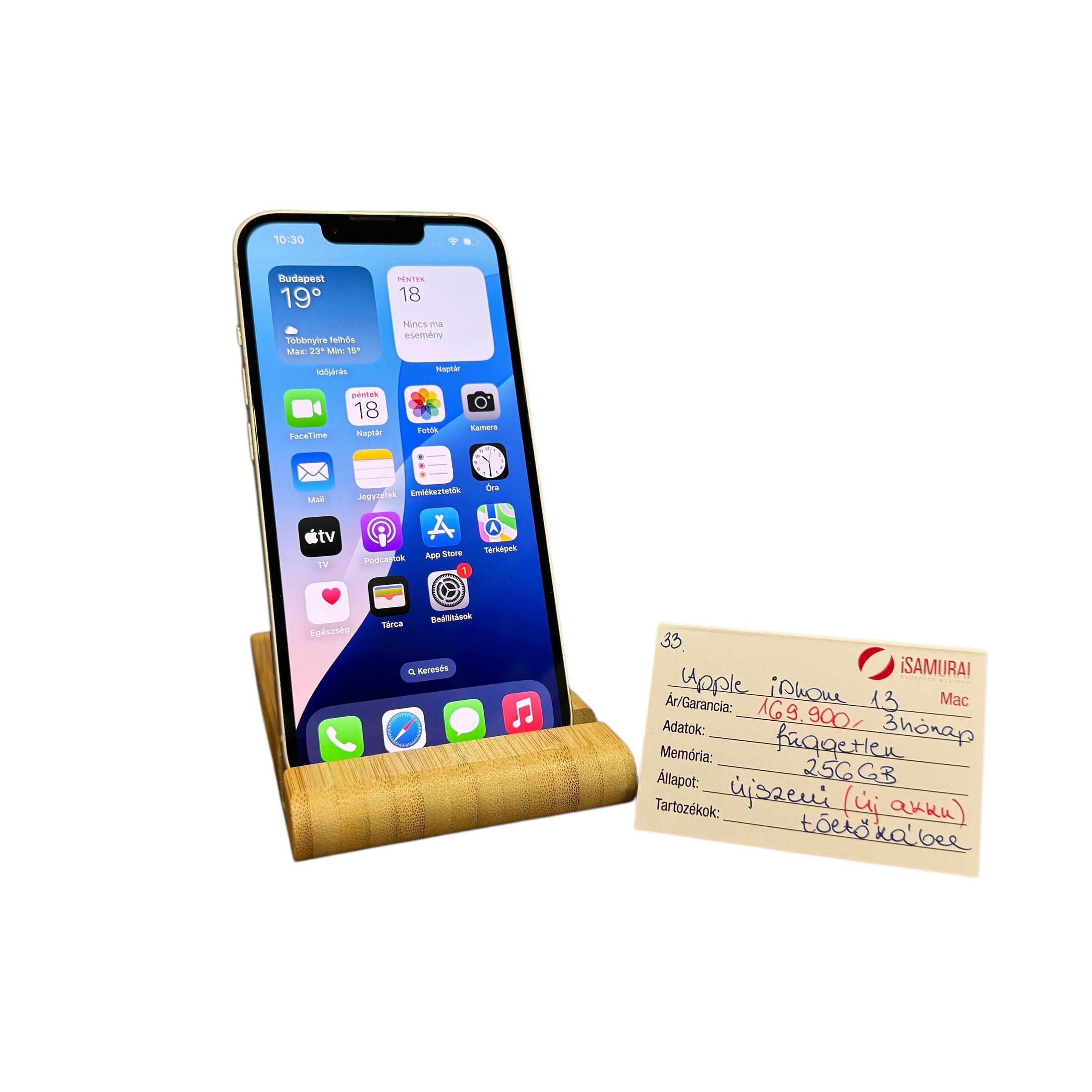 33. Apple iPhone 13 - 256 GB - Fehér - Újszerű - ÚJ AKKU