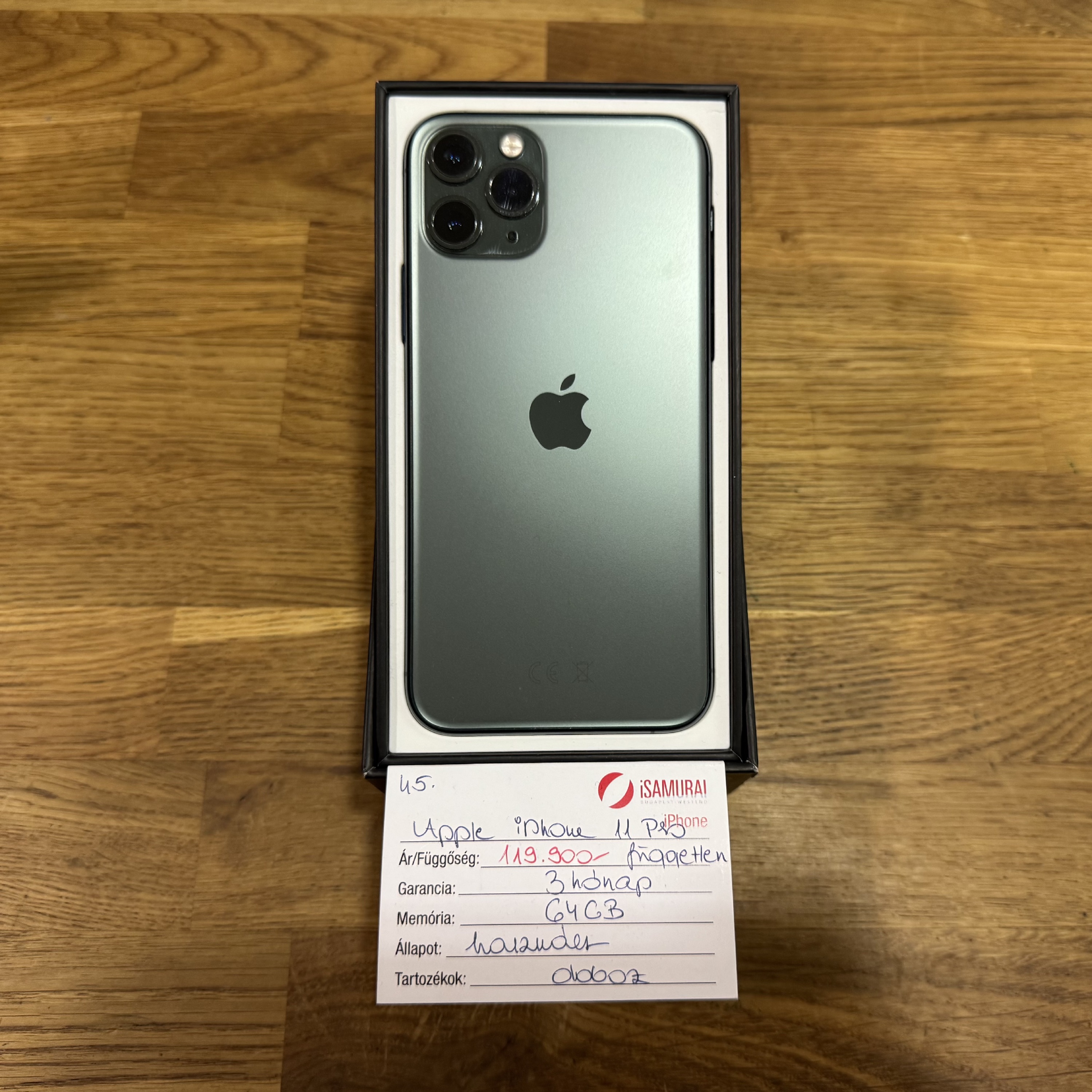 45. Apple iPhone 11 Pro - 64 GB - Éjzöld - Független
