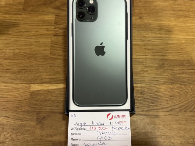 45. Apple iPhone 11 Pro - 64 GB - Éjzöld - Független