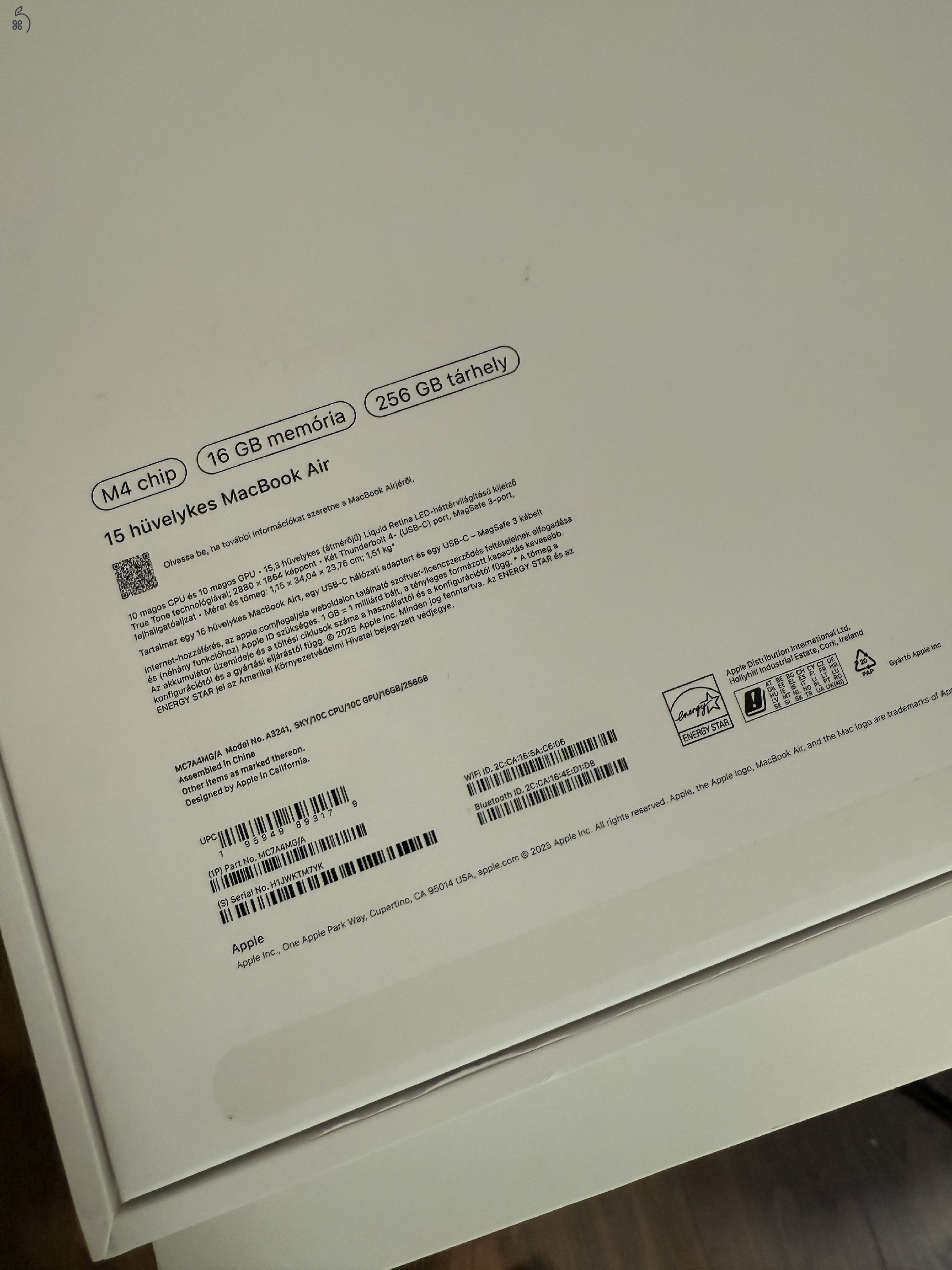 Apple Macbook Air, 15” - M4 chip, 16gb memoria, 256GB 