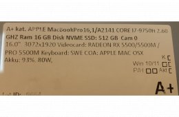 Apple MacBook Pro 16” Retina Touch Bar – 2019/2020 – Újszerű állapotban