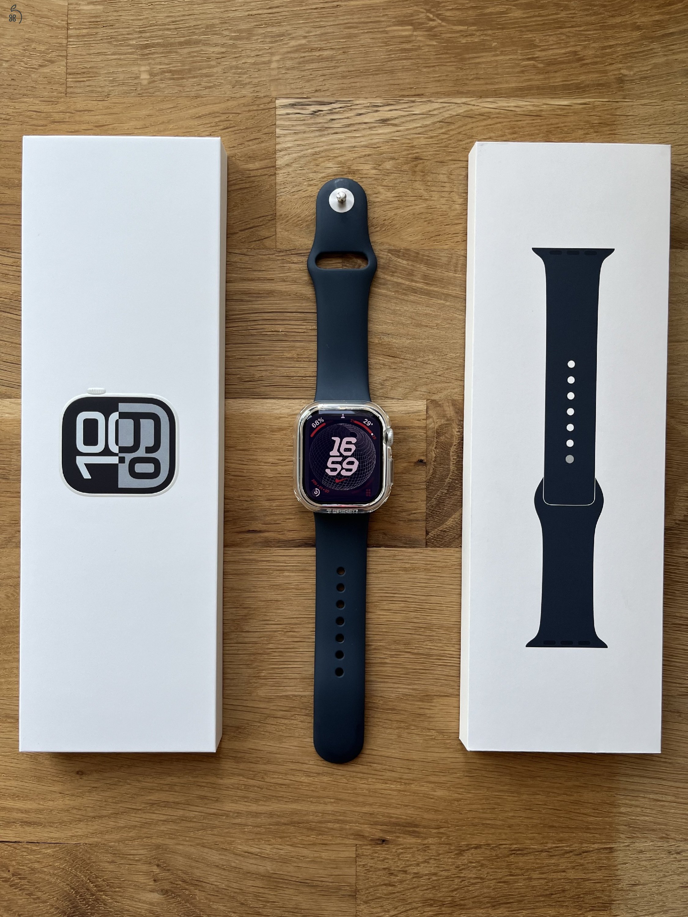 Apple Watch 10 42mm silver aluminium, kék szíjjal, garancia 2026.05.12-ig