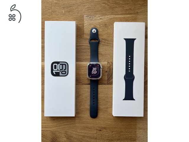 Apple Watch 10 42mm silver aluminium, kék szíjjal, garancia 2026.05.12-ig
