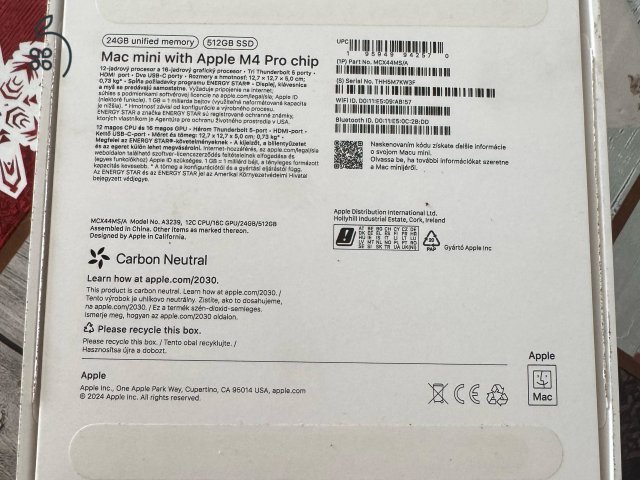 Mac mini, M4 Pro chip, 12 magos CPUl, 16 magos GPU, 24 GB RAM, 512 GB SSD