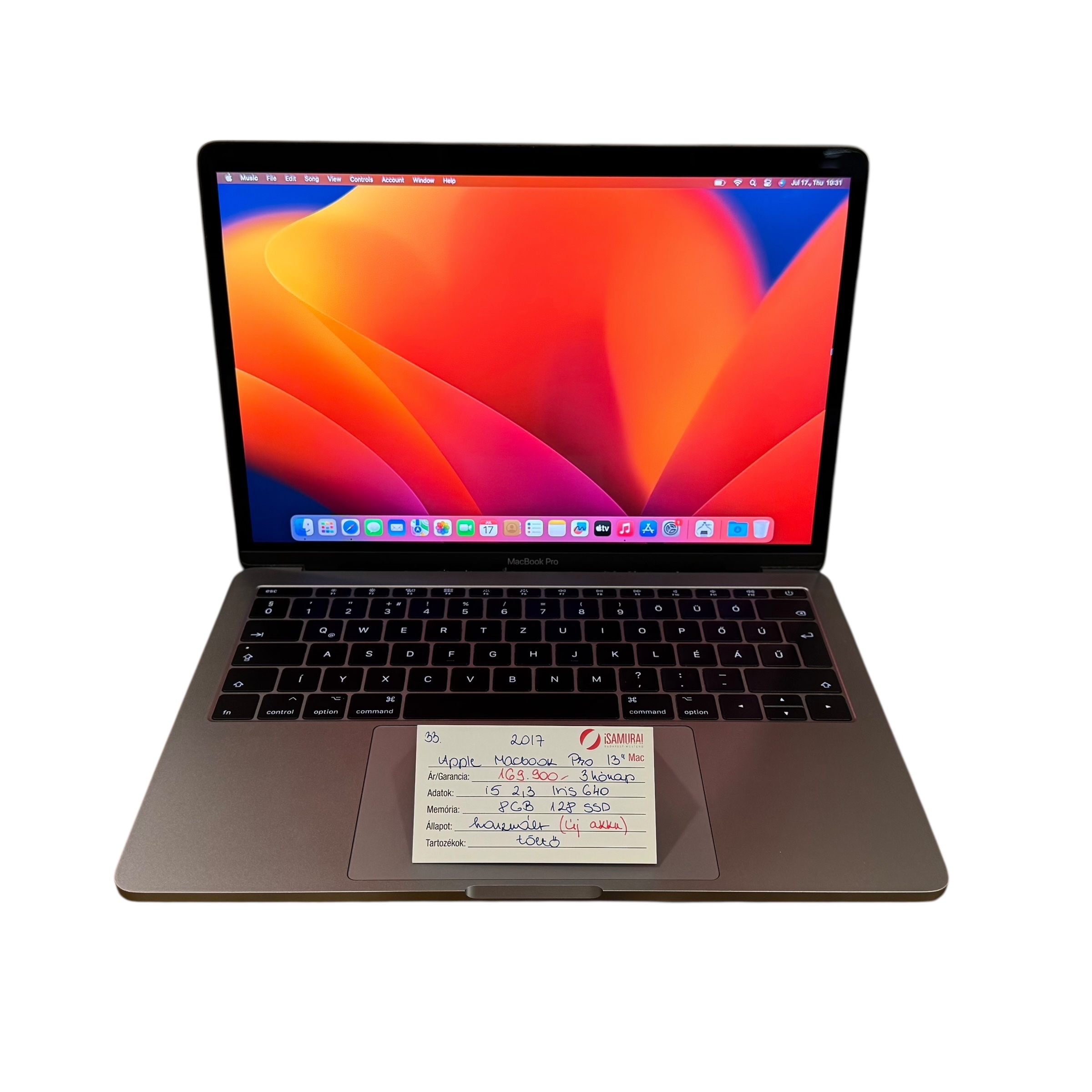 33. Apple MacBook Pro 13″ - 2017 - i5 - 8 GB RAM - 128 GB SSD - ÚJ AKKU