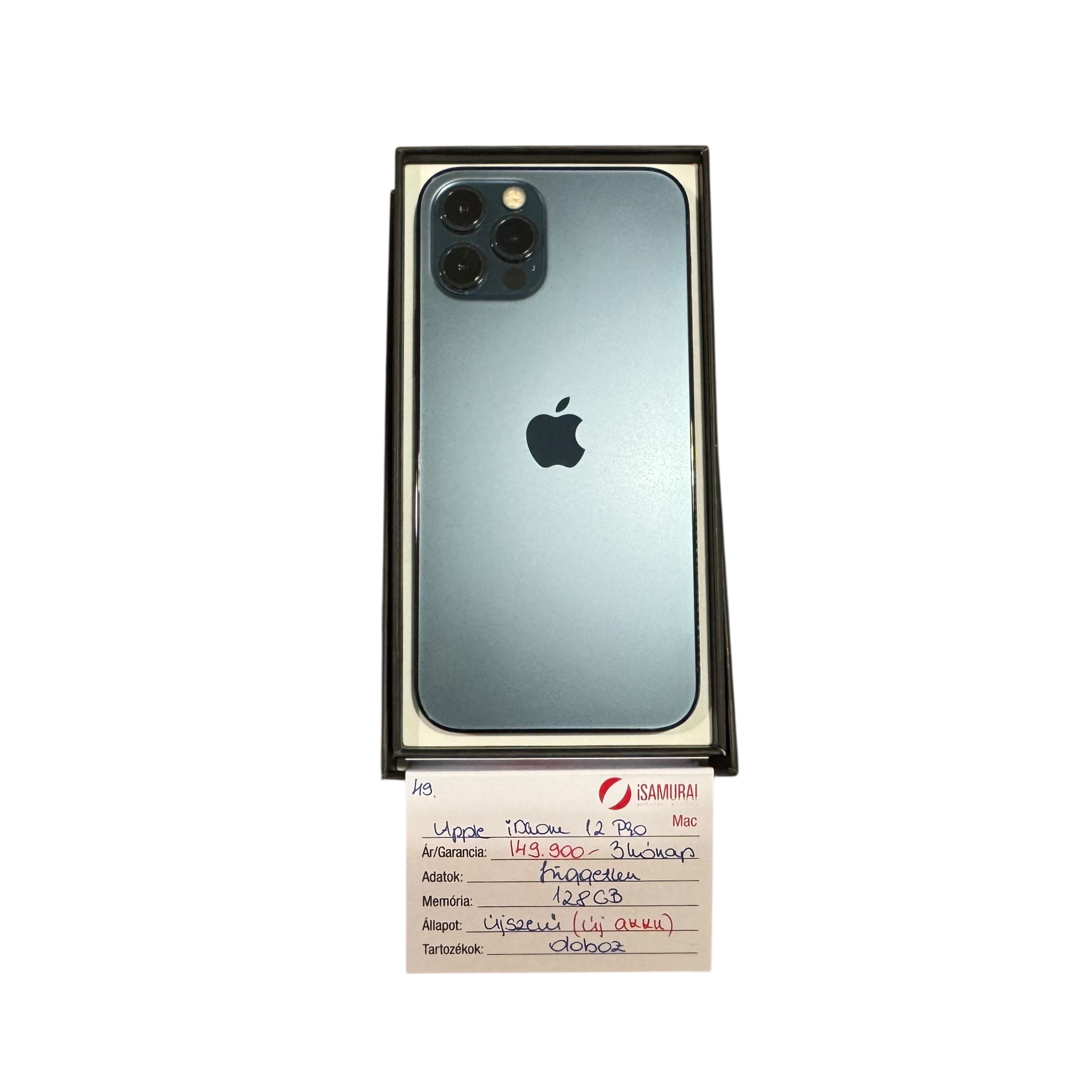 49. Apple iPhone 12 Pro - 128 GB - Óceánkék - ÚJ AKKU - Újszerű