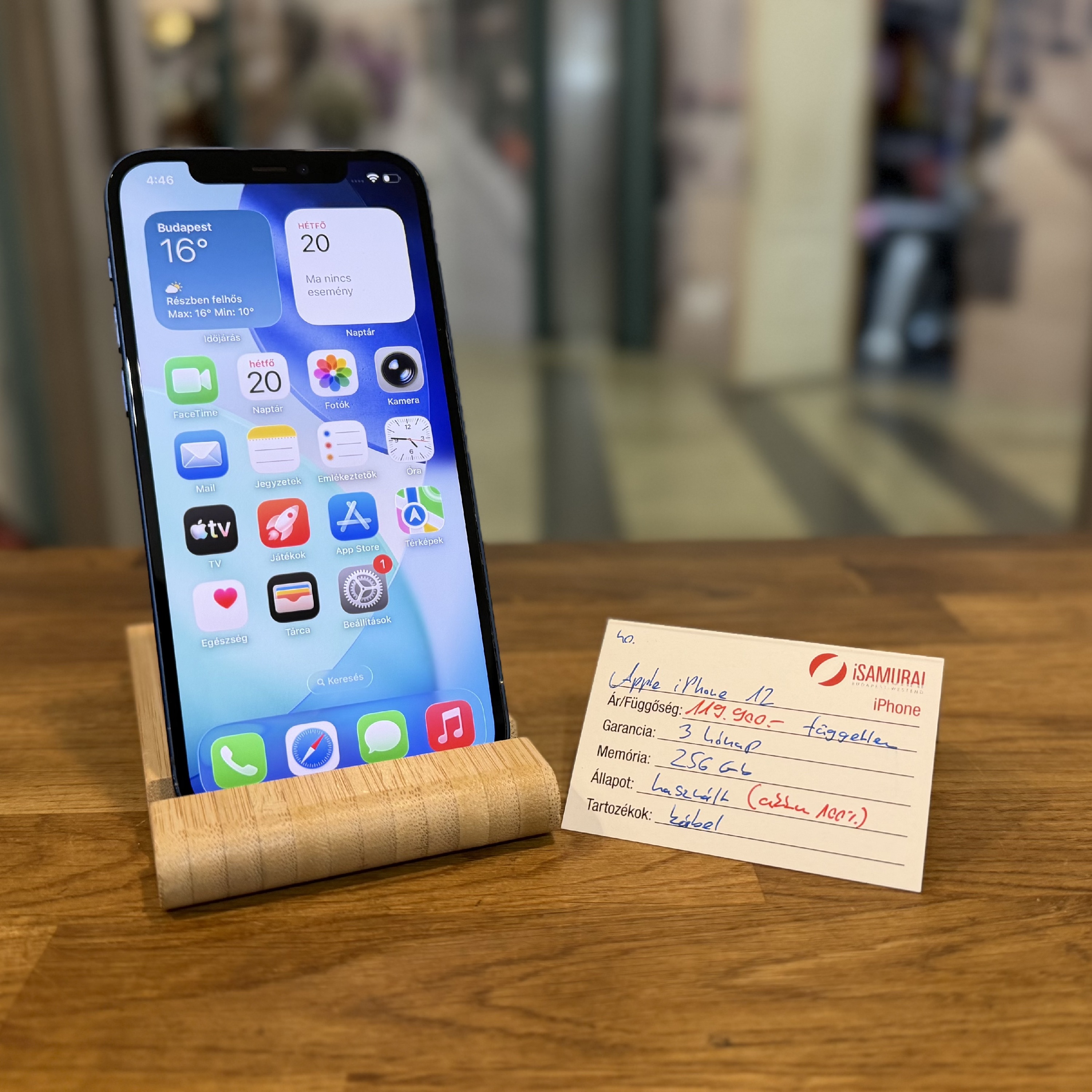 40. Apple iPhone 12 - Kék - 256 GB - Új akku - Független