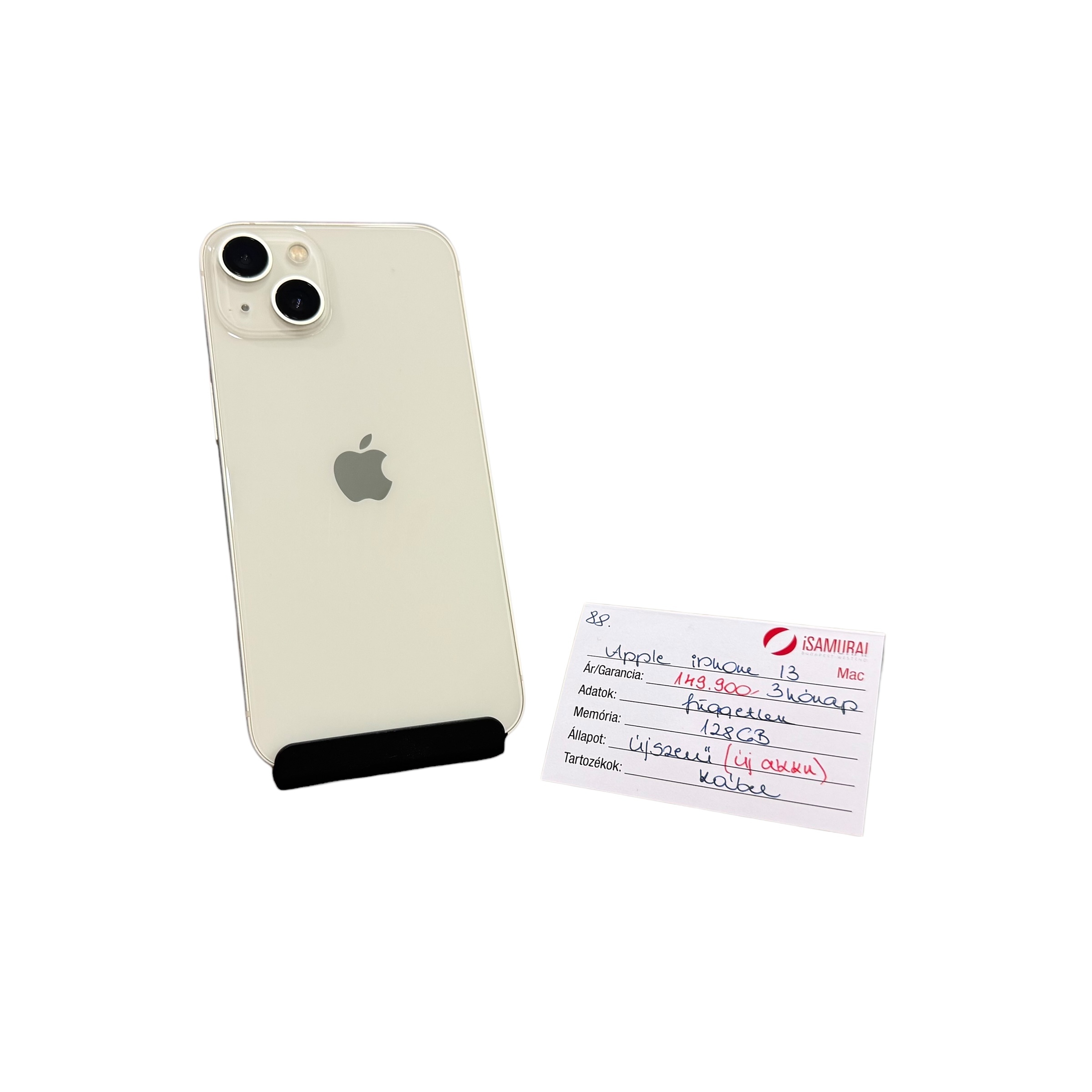 88. Apple iPhone 13 - 128 GB - Fehér - Újszerű - ÚJ AKKU