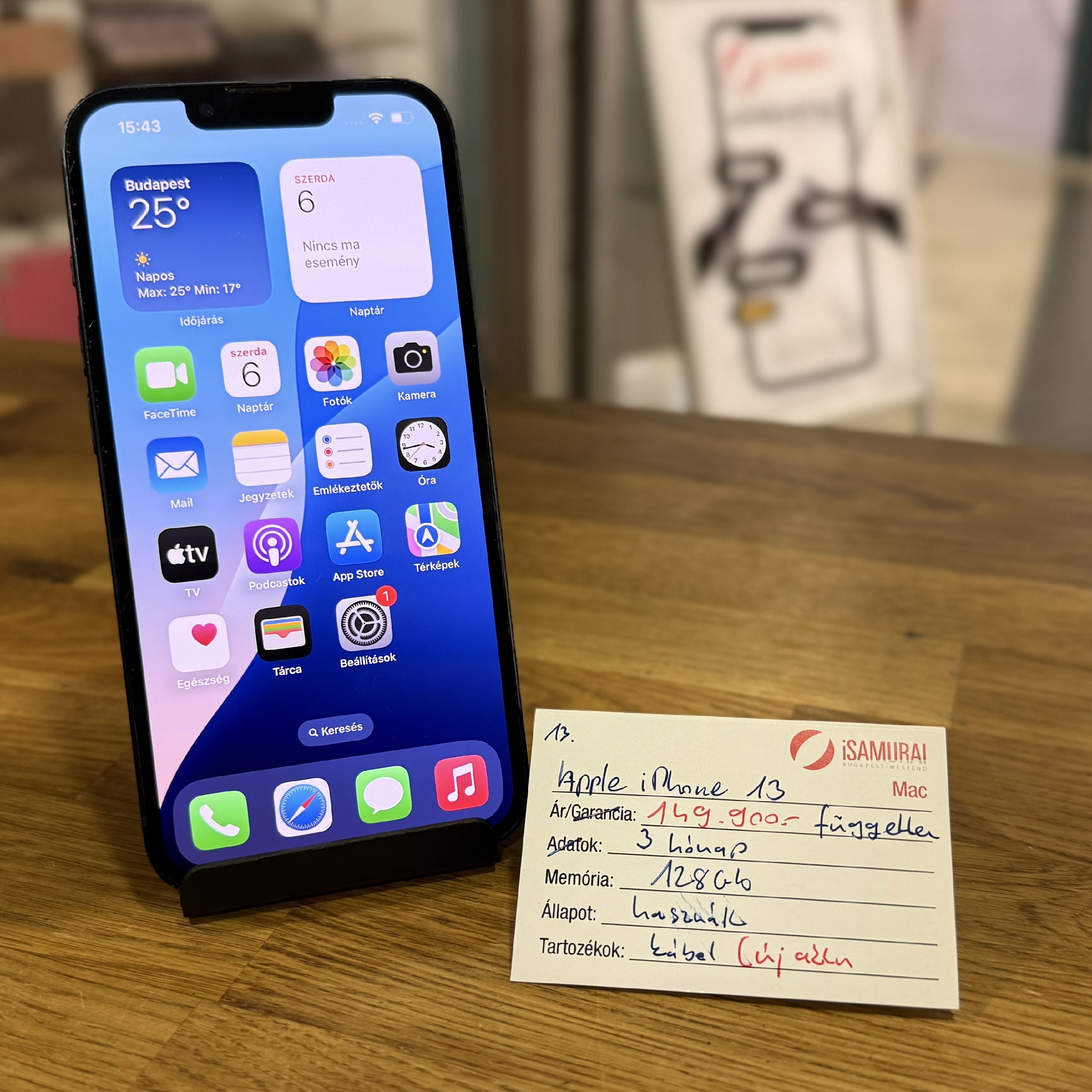 13. Apple iPhone 13 - 128 GB - Fekete - Használt - ÚJ AKKU