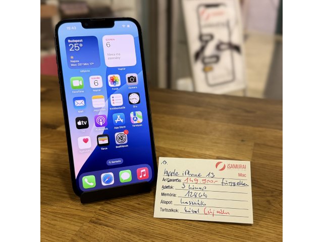 13. Apple iPhone 13 - 128 GB - Fekete - Használt - ÚJ AKKU