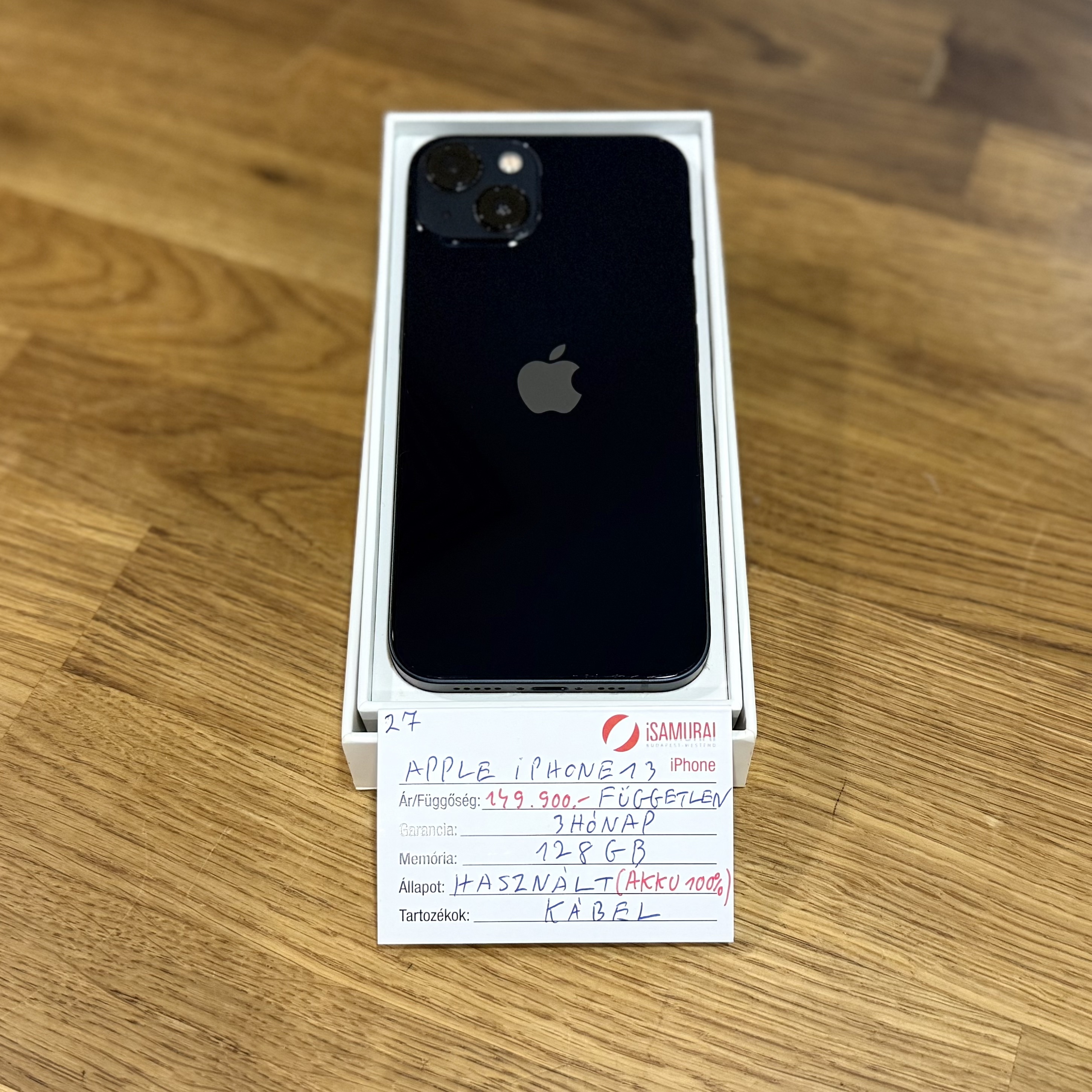 27. Apple iPhone 13 - 128 GB - Fekete - Új akku