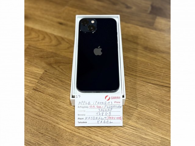 27. Apple iPhone 13 - 128 GB - Fekete - Új akku