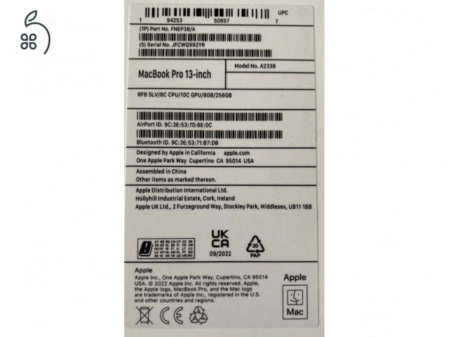Macbook Pro 13-inch, M2, 2022