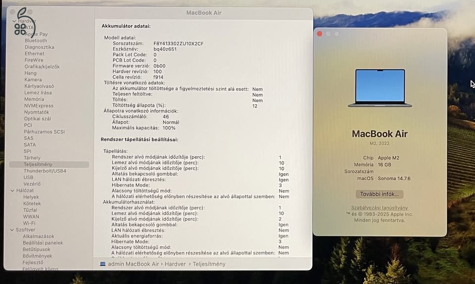 Macbook Air M2 16 GB ram, 500 GB ssd, magyar, kék