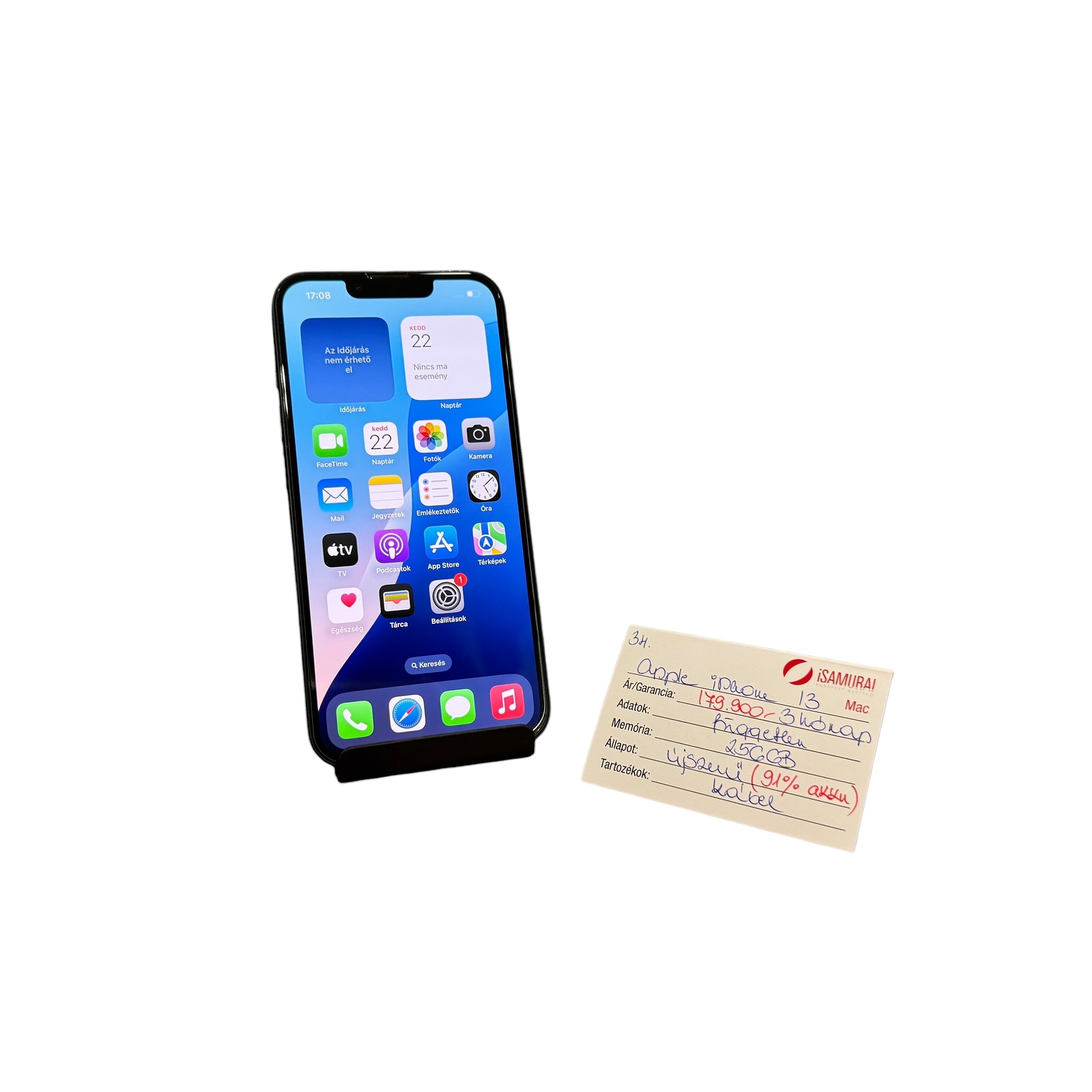 34. Apple iPhone 13 - 256 GB - Fekete - Újszerű - ÚJ AKKU