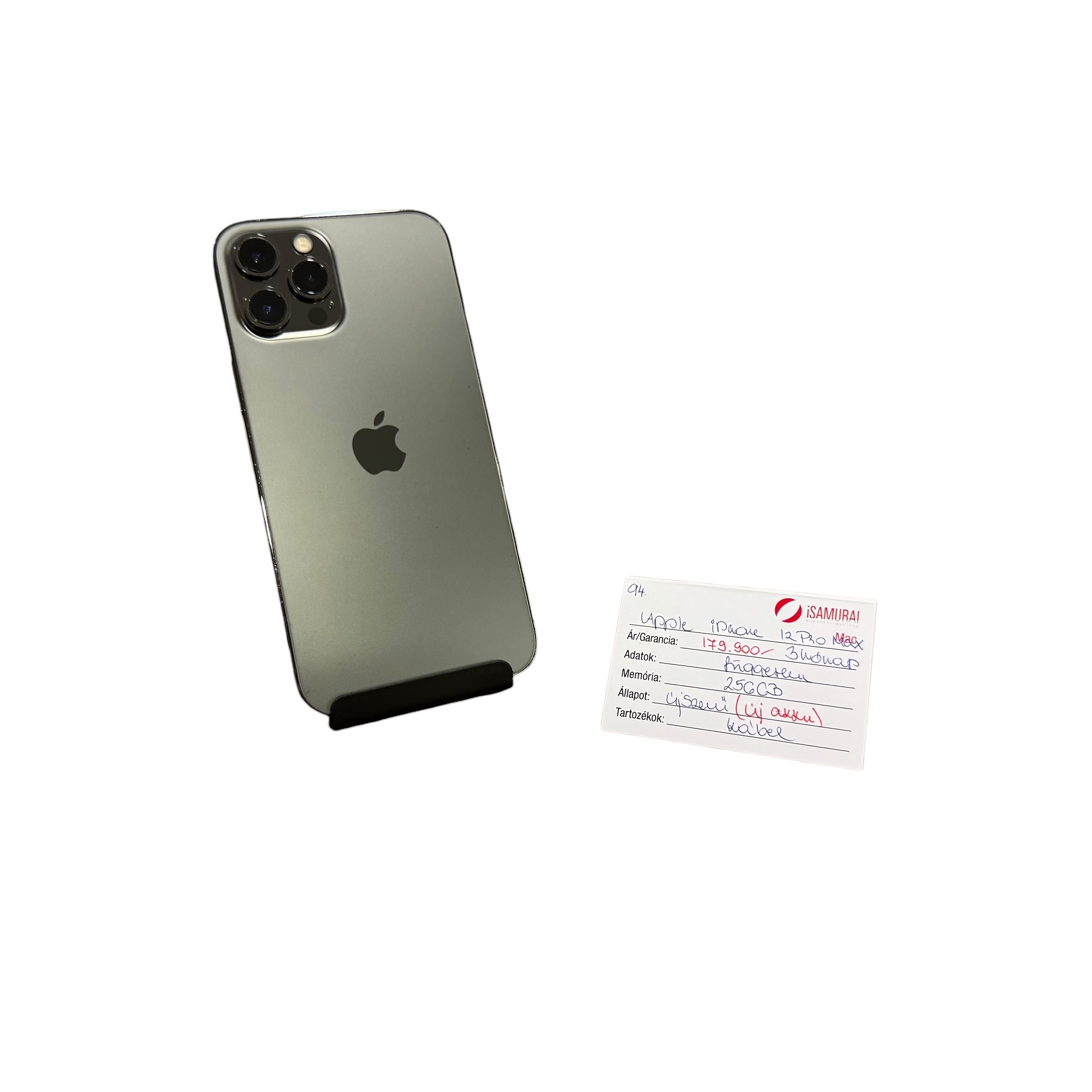 94. Apple iPhone 12 Pro Max - 256 GB - Space Gray - ÚJ AKKU - Újszerű