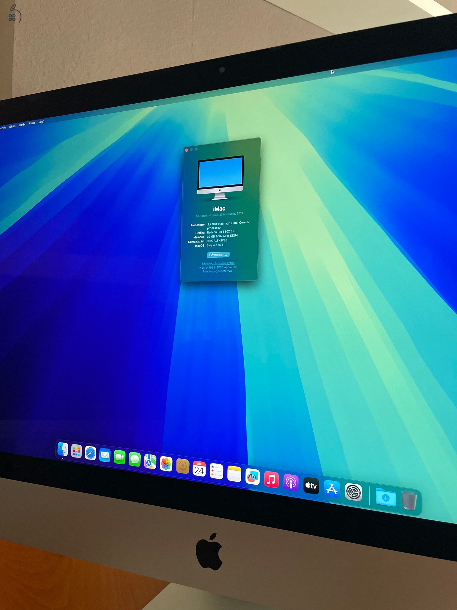iMac27 5K, 2019, i5 3.7GHz-6 mag, 1TB SSD, 32GB RAM, 8GB video! - dobozában 